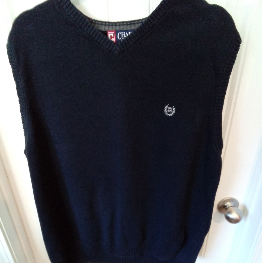 2-$10... Navy Blue Chaps Pull Over Sweater Vest Size XL 100 % Cotton V Neck